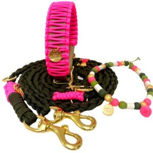 Neon pink Classic halsband - groene biothane
